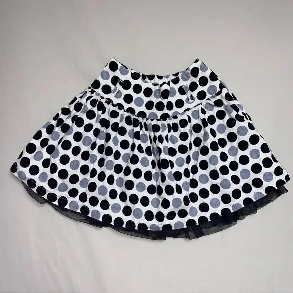 Polka Dot Courduroy Skirt Girls 6X-7 White Black Tulle Skater Circle Adjustable